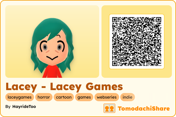 Lacey - Lacey Games, a female Mii  with tags: laceygames, horror, cartoon, games, webseries, indie