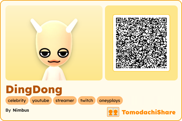 DingDong, a male Mii  with tags: celebrity, youtube, streamer, twitch, oneyplays