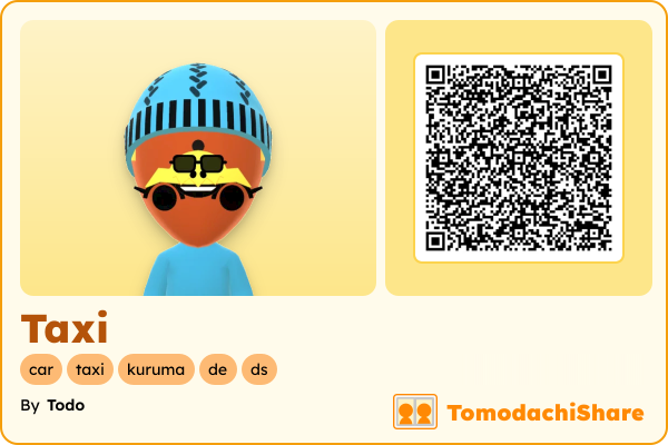 Taxi, a male Mii  with tags: car, taxi, kuruma, de, ds