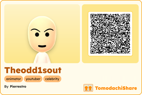 Theodd1sout, a male Mii  with tags: animator, youtuber, celebrity
