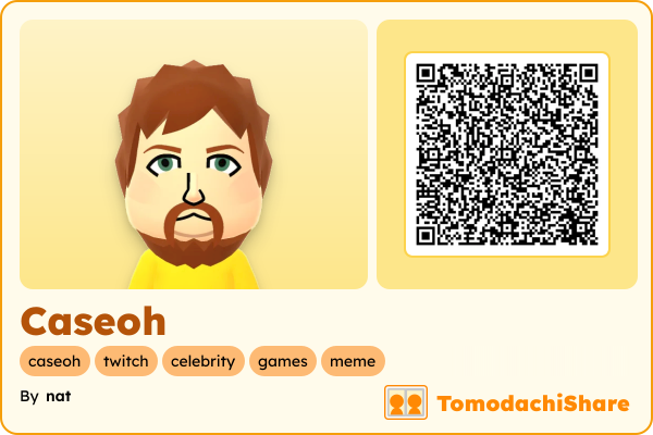 Caseoh, a male Mii  with tags: caseoh, twitch, celebrity, games, meme
