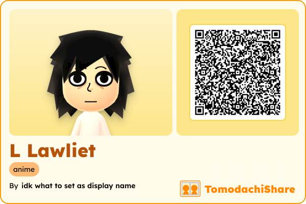 L Lawliet, a male Mii  with tags: anime