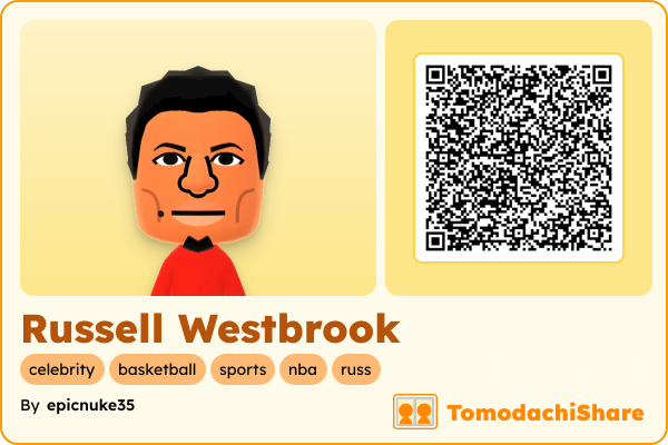 Russell Westbrook, a male Mii  with tags: celebrity, basketball, sports, nba, russ
