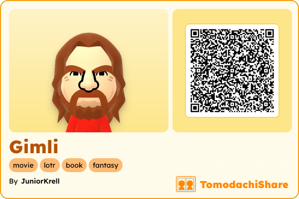 Gimli, a male Mii  with tags: movie, lotr, book, fantasy
