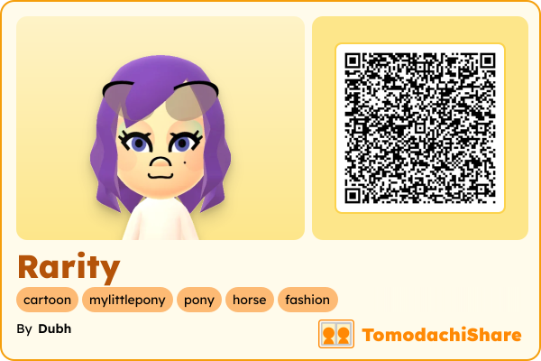 Rarity, a female Mii  with tags: cartoon, mylittlepony, pony, horse, fashion