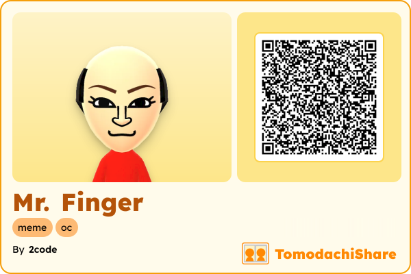 Mr. Finger, a male Mii  with tags: meme, oc