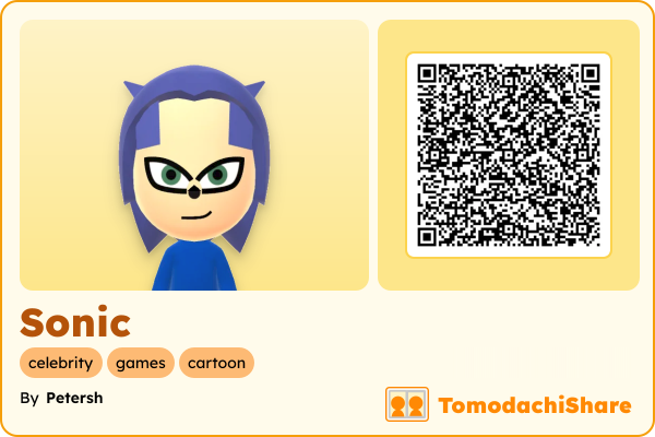 Sonic, a male Mii  with tags: celebrity, games, cartoon
