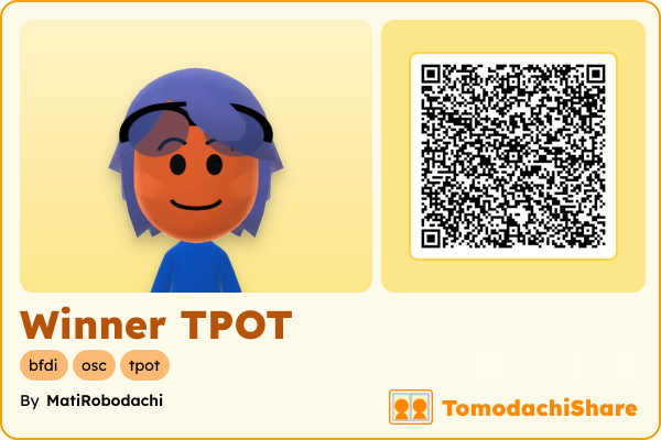 Winner TPOT, a male Mii  with tags: bfdi, osc, tpot