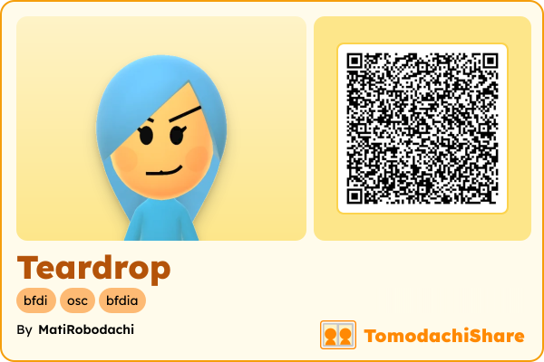 Teardrop, a female Mii  with tags: bfdi, osc, bfdia