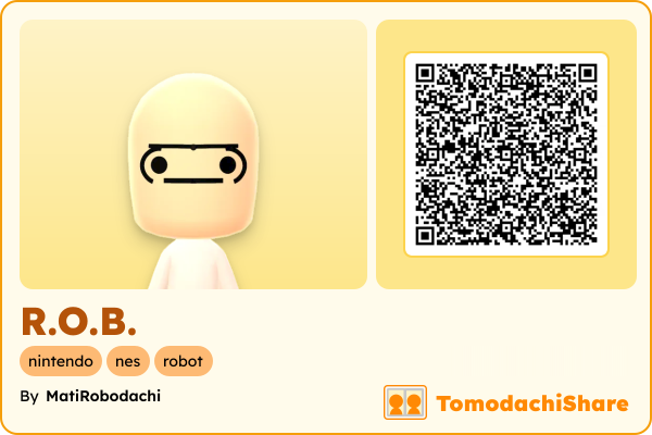 R.O.B., a male Mii  with tags: nintendo, nes, robot