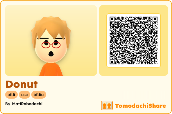 Donut, a male Mii  with tags: bfdi, osc, bfdia