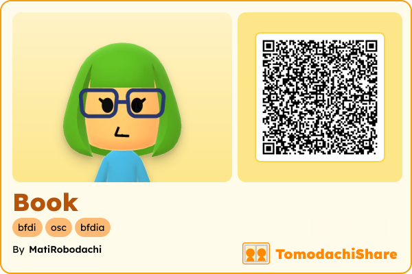 Book, a female Mii  with tags: bfdi, osc, bfdia