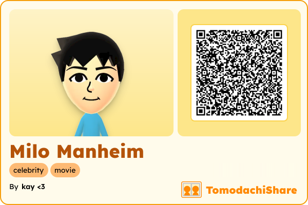 Milo Manheim, a male Mii  with tags: celebrity, movie