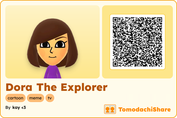 Dora The Explorer, a female Mii  with tags: cartoon, meme, tv