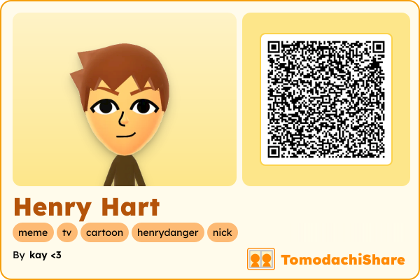 Henry Hart, a male Mii  with tags: meme, tv, cartoon, henrydanger, nick