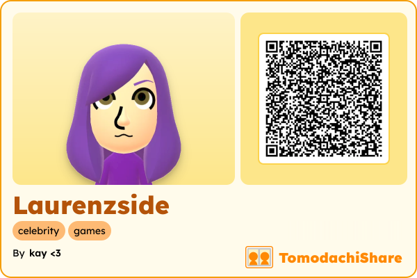 Laurenzside, a female Mii  with tags: celebrity, games