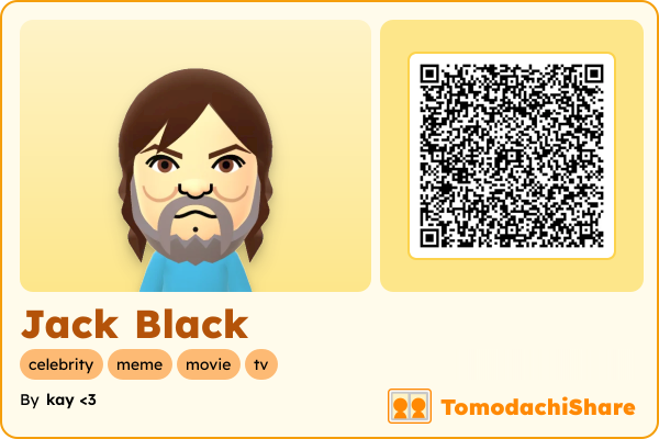 Jack Black, a male Mii  with tags: celebrity, meme, movie, tv
