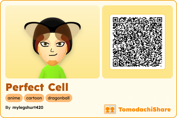 Perfect Cell, a male Mii  with tags: anime, cartoon, dragonball