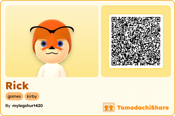 Rick, a male Mii  with tags: games, kirby