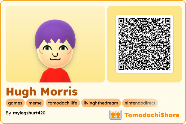 Hugh Morris, a male Mii  with tags: games, meme, tomodachilife, livinghthedream, nintendodirect