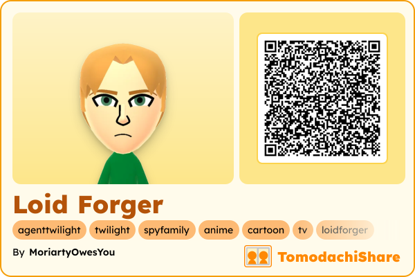 Loid Forger, a male Mii  with tags: agenttwilight, twilight, spyfamily, anime, cartoon, tv, loidforger