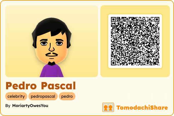Pedro Pascal, a male Mii  with tags: celebrity, pedropascal, pedro
