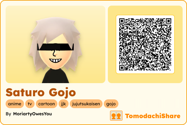 Saturo Gojo, a male Mii  with tags: anime, tv, cartoon, jjk, jujutsukaisen, gojo