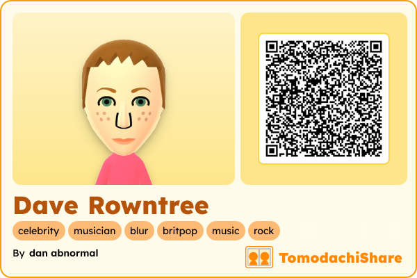 Dave Rowntree, a male Mii  with tags: celebrity, musician, blur, britpop, music, rock