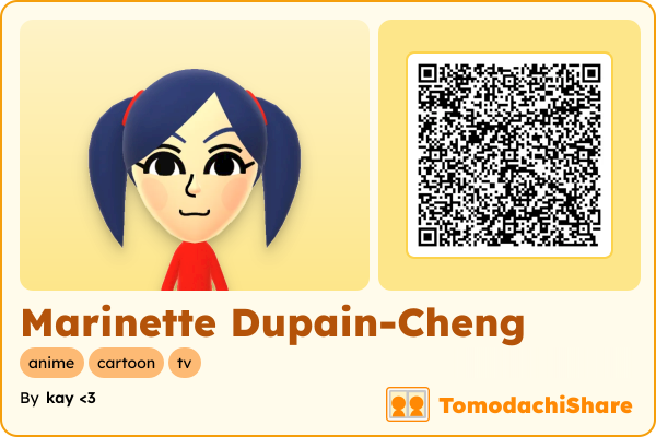 Marinette Dupain-Cheng, a female Mii  with tags: anime, cartoon, tv