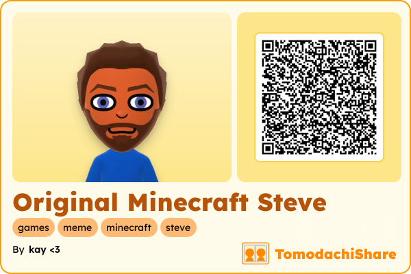 Original Minecraft Steve, a male Mii  with tags: games, meme, minecraft, steve