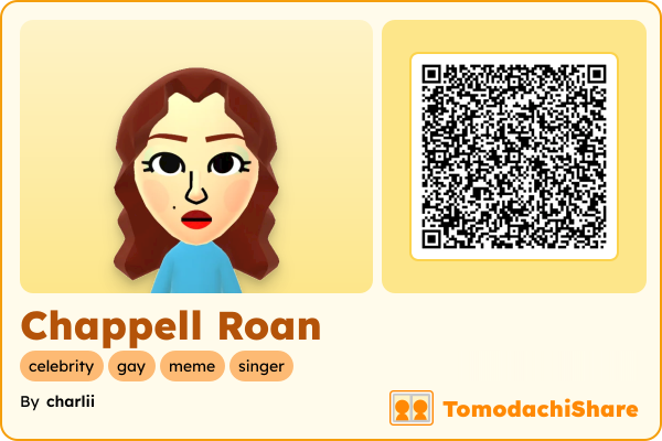 Chappell Roan, a female Mii  with tags: celebrity, gay, meme, singer