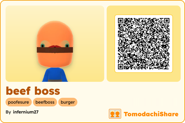 beef boss, a male Mii  with tags: poofesure, beefboss, burger