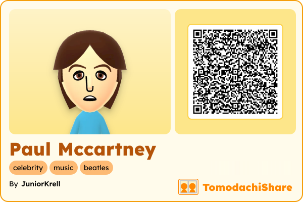 Paul Mccartney, a male Mii  with tags: celebrity, music, beatles