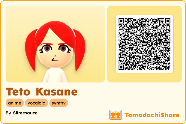 Teto Kasane, a male Mii  with tags: anime, vocaloid, synthv