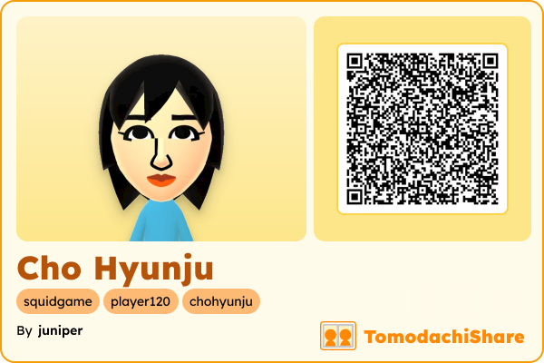 Cho Hyunju, a female Mii  with tags: squidgame, player120, chohyunju