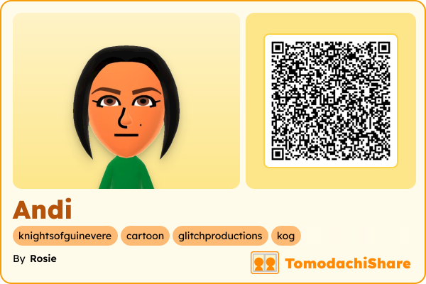 Andi, a female Mii  with tags: knightsofguinevere, cartoon, glitchproductions, kog