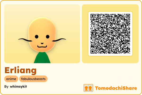 Erliang, a male Mii  with tags: anime, fabulousbeasts