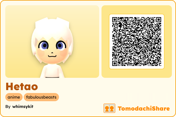 Hetao, a male Mii  with tags: anime, fabulousbeasts