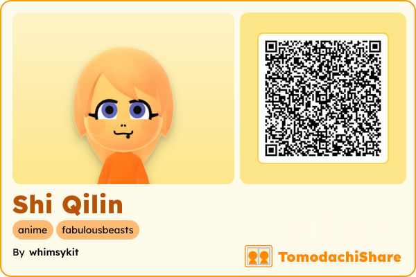 Shi Qilin, a male Mii  with tags: anime, fabulousbeasts