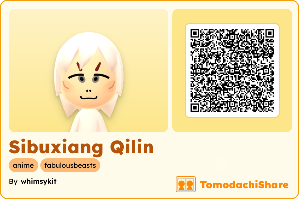 Sibuxiang Qilin, a male Mii  with tags: anime, fabulousbeasts
