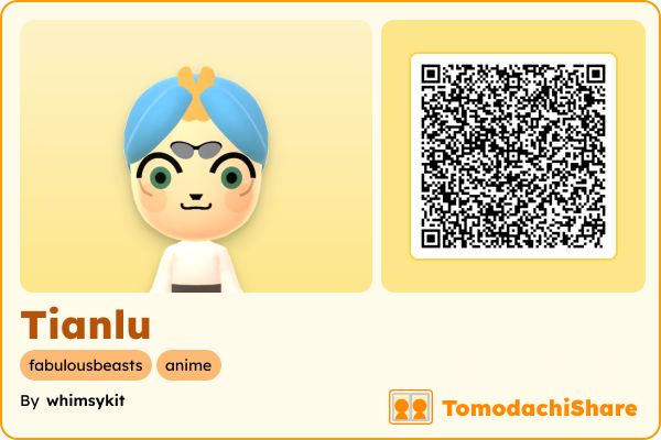 Tianlu, a male Mii  with tags: fabulousbeasts, anime