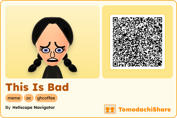This Is Bad, a female Mii  with tags: meme, oc, ghcoffee