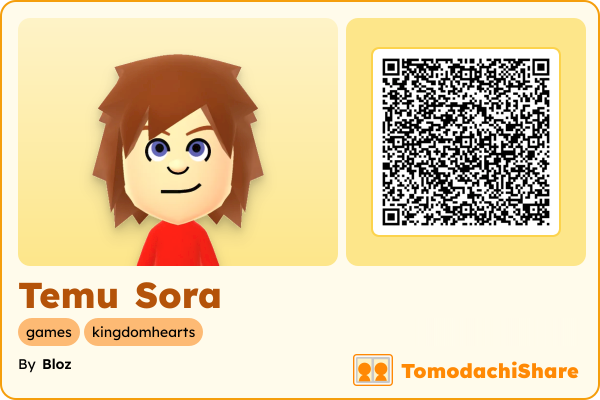 Temu Sora, a male Mii  with tags: games, kingdomhearts