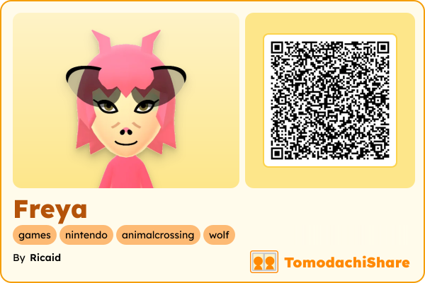 Freya, a female Mii  with tags: games, nintendo, animalcrossing, wolf