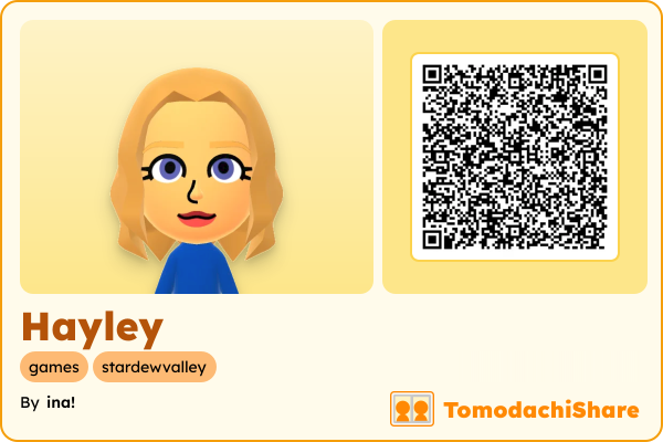 Hayley, a female Mii  with tags: games, stardewvalley