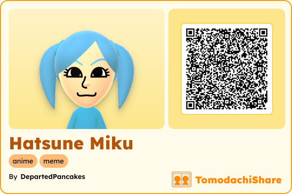 Hatsune Miku, a female Mii  with tags: anime, meme
