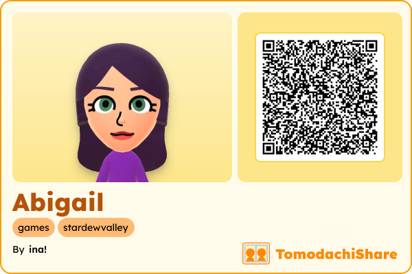 Abigail, a female Mii  with tags: games, stardewvalley