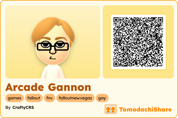 Arcade Gannon, a female Mii  with tags: games, fallout, fnv, falloutnewvegas, gay