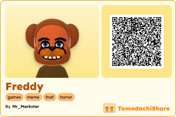 Freddy, a male Mii  with tags: games, meme, fnaf, horror