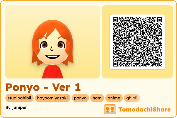 Ponyo - Ver 1, a female Mii  with tags: studioghibli, hayaomiyazaki, ponyo, ham, anime, ghibli